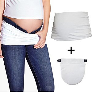 Kit com 1 faixa para gestante + 1 Extensor de Calça para Gestante - Branco