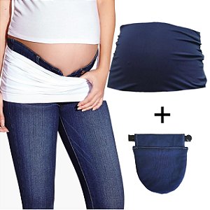 Kit com 1 faixa para gestante + 1 Extensor de Calça para Gestante - Marinho