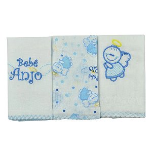 Kit com 3 unidades - Babete bordada - ANJO AZUL