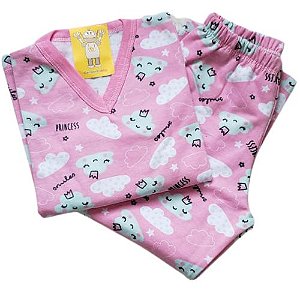 Pijama Infantil Flanelado - 1 ao 3 - Nuvens Rosa