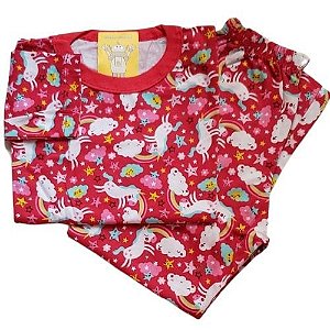 Pijama Infantil Malha 100% Algodão - 4 ao 8 - Unicórnio