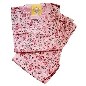 Pijama Infantil Malha 100% Algodão - 4 ao 8 - Dinos Rosa