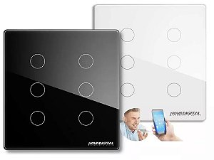 Interruptor Zigbee Touch 6 Teclas Tuya Alexa (Cor Preto/Branco)