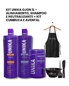 KIT UNIKA OJON 1L - ALINHAMENTO, SHAMPOO E NEUTRALIZANTE (ACIDIFICANTE) + KIT CUMBUCA E AVENTAL