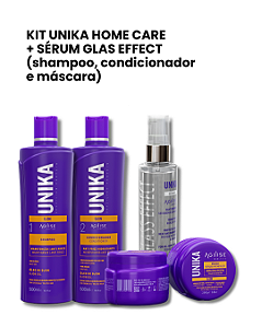 KIT UNIKA KIT HOME CARE - SHAMPOO, CONDICIONADOR E MÁSCARA + SÉRUM GLASS EFFECT (ANTIFRIZZ)