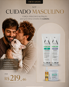 Kit Cuidado Masculino: SHAMPOO CARE, SHAMPOO MENTOL, MÁSCARA NUTRI FORCE, ÓLEO DE ARGAN