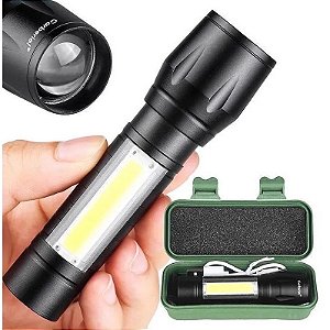 Mini Lanterna Tática Com Led E Zoom Recarregável Usb
