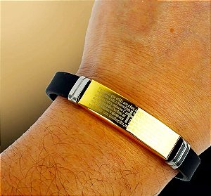 Pulseira Pai Nosso de Silicone e Aço Dourado