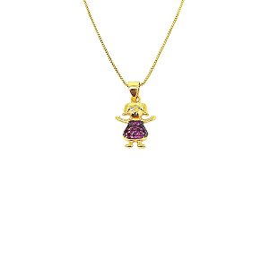 Colar com pingente de menina cravejada folheada a ouro 18k