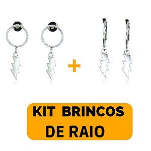 Kit Brinco Masculino Feminino Pingente Raio Flash Prata Aço Inox -  2 Pares