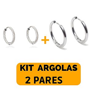 Kit Brinco Argola Prata Lisa 14mm e 18mm Aço Inox - 2 Pares