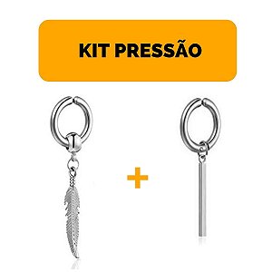 Kit Brinco Argola Pressão Magnético Pingente Pena Folha Barra Aço Inox