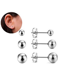 Kit Brinco Trio Bolinha 3mm, 4mm e 5mm Masculino Feminino Aço Inox Antialérgico