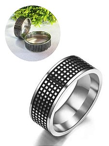 Anel Aliança Masculino Feminino Prata Preto Minimalista Estiloso Viking Nórdico Aço Inox