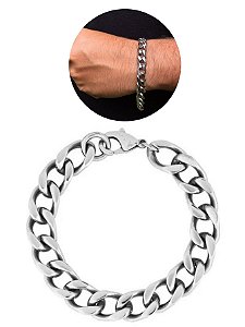 Pulseira Grumet Cubana Grossa 10mm Prata 1x1 Aço Inox Antialérgico Funk Ostentação