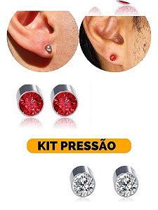Kit Brinco Pressão Magnético Ímã Masculino Feminino Vermelho Cristal 4mm Aço Inox