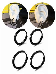 Kit 2 Pares Brinco Argola Lisa Fina 18mm, 20mm Preto Masculino Feminino Aço Inox