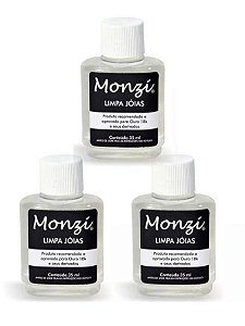 Kit 3 Limpa Jóias Ouro Verdadeiro  Monzi 35ml Original Liquido Limpador Jóias