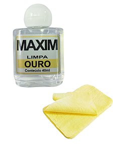 Kit 1 Limpa Jóias Ouro Puro 18K Maxim 40ml +1 Flanela Mágica Polimento