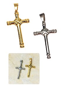 Pingente Masculino Cruz Grossa Grande Prata Dourado Aço Inox