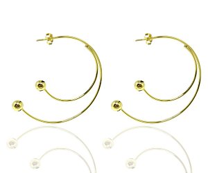 Brinco argola Dupla Bola folheada em ouro 18k