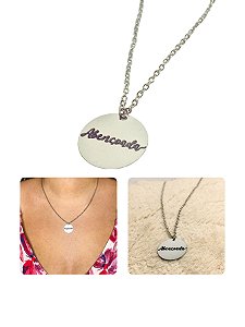 Colar Cordão Unissex Feminino Escrito Abençoada Prata Aço Inox Antialérgico