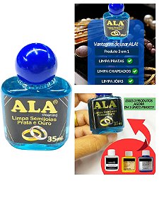 Limpa Ouro Prata 925 Chapeado ALA 35ml Original Liquido Limpador Aliança 3 em 1