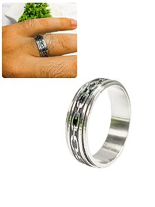 Anel Dedeira 7mm Masculino Giratório Prateado Preto Corrente Básico Aço Inox