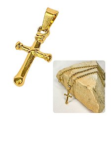Pingente Masculino Feminino Crucifixo Cruz Pequena Delicada Minimalista Dourado Aço Inox Religioso