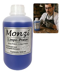 Limpa Prata 925 Monzi 1 Litro Grande Original 1000ml Limpeza Jóia Corrente Anel Restaura Brilho