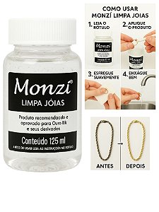 Limpa Jóias Ouro Puro 18k Platina Monzi 125ml Grande Original Liquido Limpeza Restaura Brilho