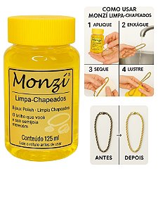 Limpa Chapeados Semijóia Monzi 125ml Grande Original Liquido Restaura Limpeza Jóias Correntes Anel