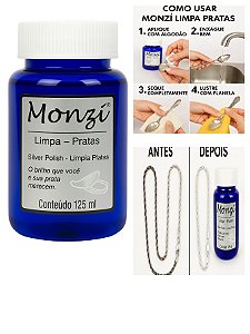 Limpa Prata 925 Monzi 125ml Original Liquido Limpeza Jóia Corrente Anel Restaura Brilho Grande
