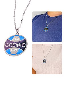 Colar Cordão Corrente 55cm Unissex Pingente Time Grêmio Foot-Ball Porto Alegrense Clube Aço Inox