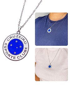 Colar Cordão Corrente 55cm Unissex Pingente Time Cruzeiro Esporte Clube Raposa Celeste Aço Inox
