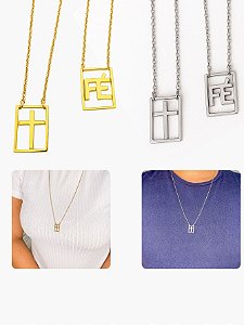 Colar Cordão Escapulário 70cm Masculino Feminino Prata Dourado Cruz Vazado Fé Religioso Aço Inox