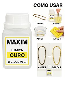 Limpa Jóias Ouro Puro 18k Platina Maxim 250ml Grande Original Liquido Limpeza Brilho