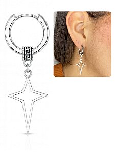 Brinco Argola Masculino Feminino Pingente Cruz Vazada Crucifixo Romano Prata Aço Inox 1 Und
