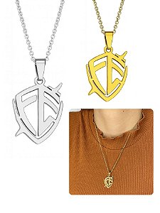 Colar Cordão 50cm Feminino Masculino Pingente Escudo Fé Prata Dourado Aço Inox A Prova D'Água