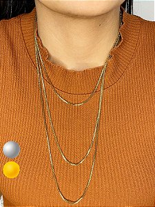 Kit Trio Colar Cordão Feminino Masculino Fino Veneziana 45 \ 60 \ 70cm Prata Dourado Aço Inox