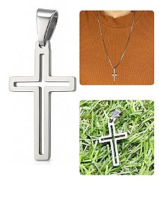 Pingente Unissex Cruz Vazada Crucifixo Pequeno Delicada Prata Aço Inox Antiaklérgico Prova D'Água