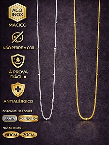 Colar Cordão 60\70cm Feminino Prata Dourado Bolinha Fita Entrelaçado Aço Inox Não Escurece