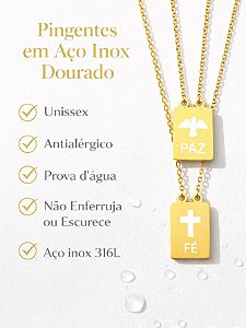 Cordão Escapulário Fé Paz 60cm Dourado Aço Inox Premium Pode Molhar Não Escurece Unissex