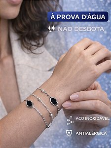 Pulseira Dupla Mão Hamsá Fátima Madrepérola Preto Branco Aço Inox Prata Dourado Feminina Amuleto
