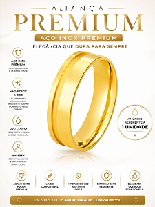 1 Und Aliança Dourada Reta 6mm Com1 Friso Lateral Aço Inox Não Escurece Casamento Noivado Unissex