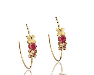 Brinco argola com pedra Rosa folheada a ouro 18k