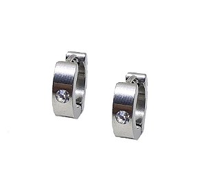 Brinco Masculino Argola Aço 8mm Diâmetro com Pedra Cravejada - PAR