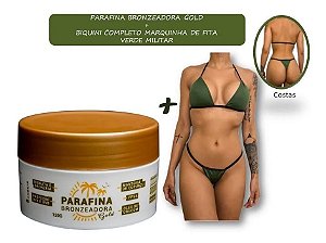 Kit 01 Parafina Bronzeadora Gold 120G + 01 Biquíni Tecido Marquinha De Fita Lorkin