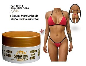 Kit 01 Parafina Bronzeadora Gold 120G + 01 Biquíni Tecido Marquinha De Fita Lorkin