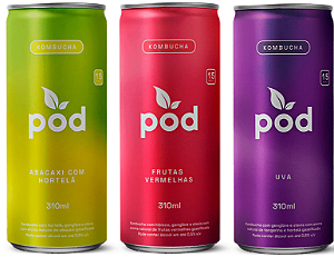 8X Bebida Kombucha Pod Lata 310ml - Diversos Sabores